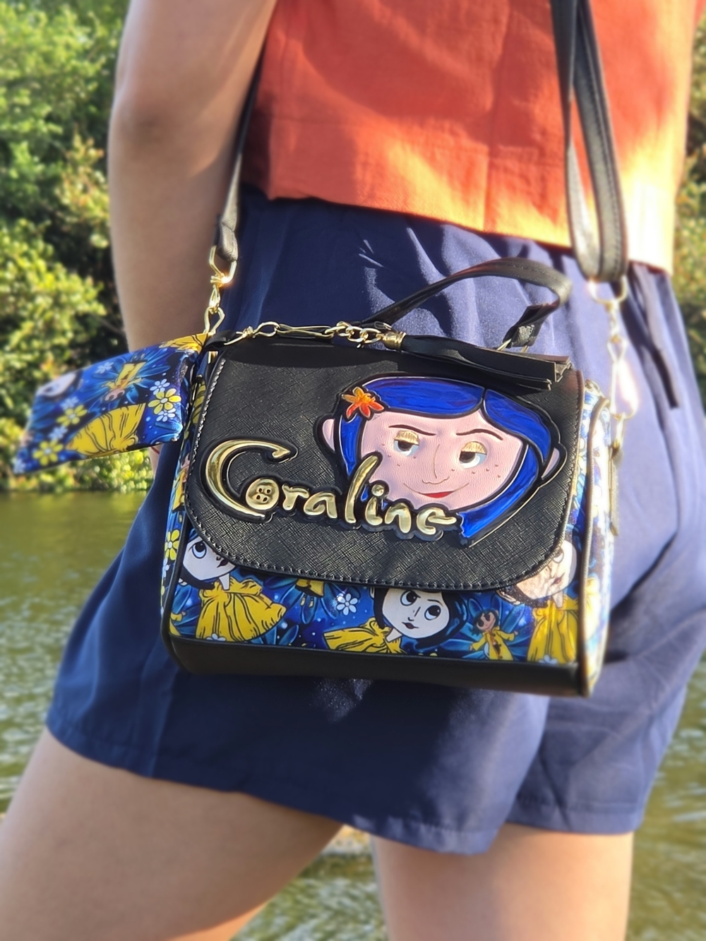 Designer Crossbody Bag in Black and Blue